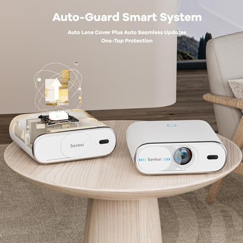 Projector-4K Movie Projecteur Bluetooth: [Built-in Google TV & 2500 Brightness & Auto Lens Cap] AI Voice Control & Auto Focus, WiFi 6, 40W Audio, Sovboi Home Theater Ceiling Projector