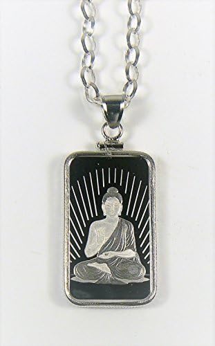 Sterling Silver 925 Necklace Bezel Chain with Solid Silver 10 gram Bar 999 RELIGIOUS BUDDHA