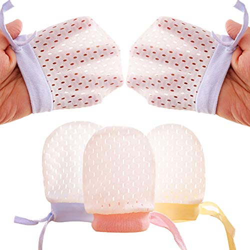 MMBABY 3 Pack Newborn Baby Cotton Gloves Mittens For 0-6 Months Boys Girls (Pink+blue+yellow) - Thumbnail 7