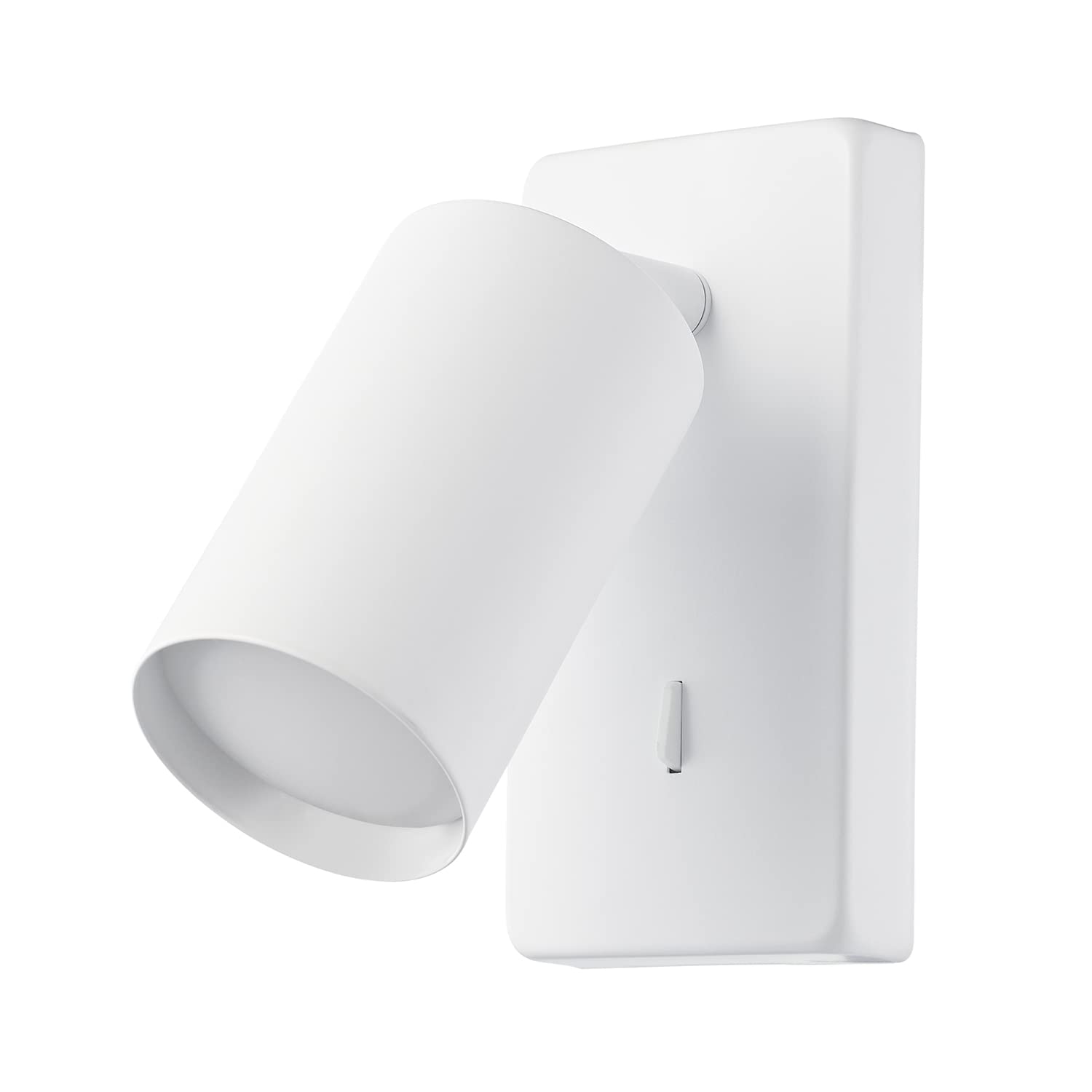 Happy Homewares Modern Designer LED Powered Matt White Compact Metal Adjustable Spot Wall Light Fixture with Switch Button | 5w = 35w | 350 Lumens | 3000k Warm White LED