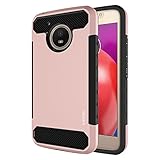 Moto E4 Case,KASEMI [Carbon Fiber Series] Dual Layer Hybrid Case with Shock Absorption for Motorola Moto E4- Rose Gold