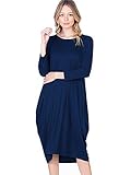 12 Ami Round Neck 3/4 Sleeve Tulip Hem Midi Dress Navy L