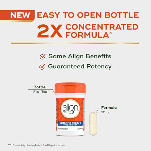 ALIGN PROBIOTIC BLOATING RELIEF + FOOD DIGESTION, PROBIOTICS FOR WOMEN AND MEN, #1 DOCTOR RECOMMENDED BRAND‡, PROMOTES DIGESTIVE HEALTH AND HELPS SUPPORT THE METABOLISM OF FOOD*, 28 CAPSULES
