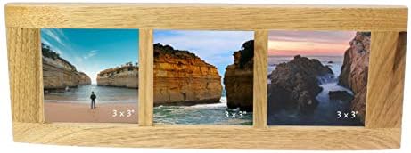 benerini Wooden Oak Curved Triple front Picture Photo Frame - 3 Photos of 3 x 3 inches (8 x 8 cm).