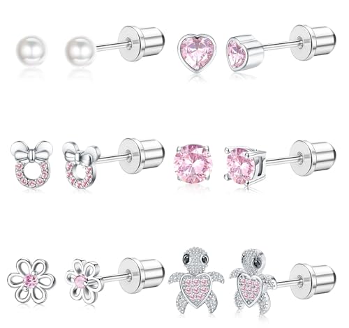 CASSIECA Hypoallergenic Earrings for Girls Women Stainless Steel CZ Heart Screw Back Stud Earrings for Kids Jewelry Gift 20G