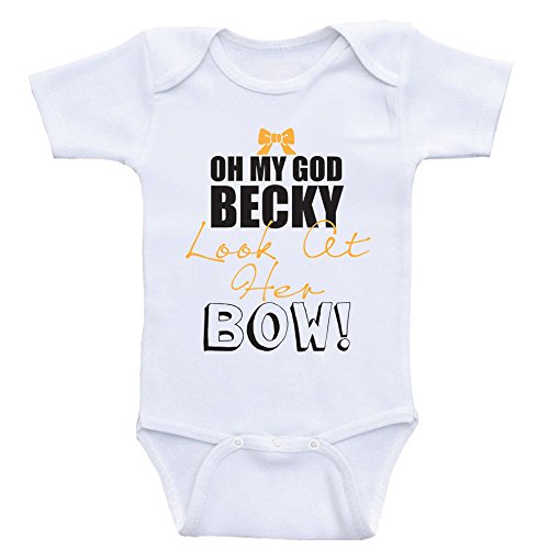 Funny Baby Girl Onesies "OMG Becky, Look At Her Bow" Baby Girl Clothes (18mo-Short Sleeve, Orange Text)