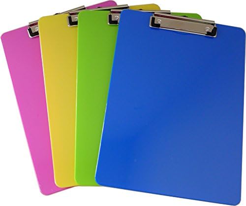 Cypress Lane Flat Clip Rubber Grip Plastic 9" X 12.25" Letter Size Clipboard, 4-Pack (Green/Blue/Pink/Yellow)