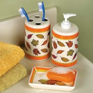 Amazon.com: Fall Leaves Bathroom Accessories Set Soap Dish Lotion Pump ...