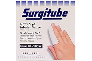 Derma Sciences GL105W Surgitube Tubular Gauze, Small Fingers, Toes, Size 1, White, 5/8" Width, 5 yd. Length