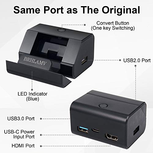 Nintendo Switch Dock, BRHLAMV Portable Replacement for Nintendo TV Dock Station with HDMI, USB 3.0, 2USB 2.0 and Charging Ports