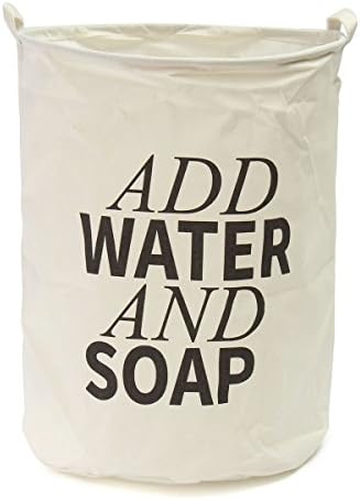Olivia Collapsible Waterproof Coating Ramie Fabric Foldable Round Laundry Cylindrical Burlap Canvas Storage Basket Hamper Closet Storage Bin Bag 19.7" Large Sized White #11