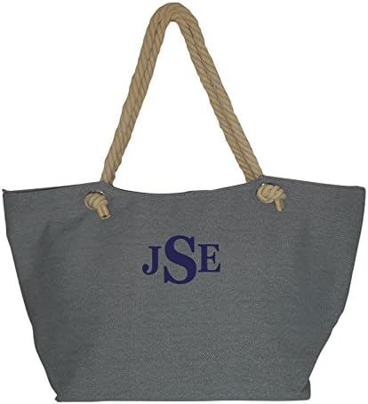 XL Zipper Top Rope Handle Solid Canvas Tote Beach Bag (DENIM-CUSTOM)