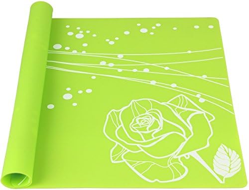 EYGOO Silicone Placemats, Abstract Rose Pattern Table Mat Waterproof Kids Placemat Heat Resistant Silicone Mat for Kitchen Dining Table Decoration (1pc, Grass Green)