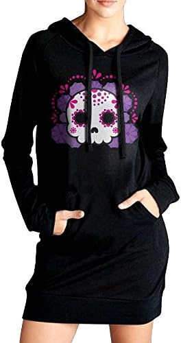 Sugar Skull Slim Fit Hoodie Pockets Dress Long Sleeve Casual Sweatshirt For Women Black