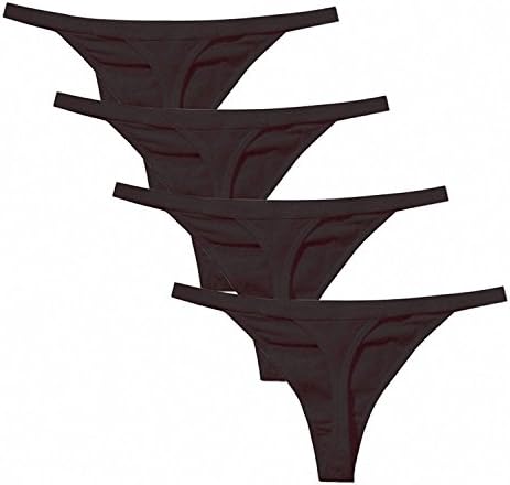 Lweisty Pack of 4 Womens Simple Cotton Sexy Bikini Lingerie G-string T-back Thongs Panties (Medium, Black)