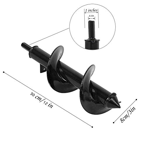 SETROVIC Garden Auger Drill Bit, 3" x 12" Post Hole Digger Rapid Flower Bulb Planter Bedding Plant Auger Earth Auger For 3/8" Hex Drive Drill, Black