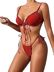 Lilosy Sexy Ribbed Ruffle G String Tie Triangle