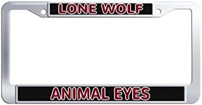 Dongsmer Lone Wolf Animal Eyes Funny License Plate Covers Stainless Steel Waterproof Car License Plate Covers With Matching Screws Accessories