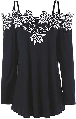 XOWRTE Women's Lace Applique Cold Shoulder Long Sleeve Tunic T-Shirt Blouse Tops Camisole