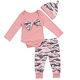 Baby Boys Girls Family Clothes Long Sleeve Camouflage Romper Outfit Pants Set +Hat+Headband (0-6 Months, Sister Pink-B)