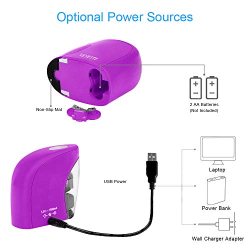 Electric Pencil Sharpener, VEYETTE Purple Portable Pencil Sharpener Perfect for Kids, Teachers and Artists, Plug & Battery Operated,USB Included - Thumbnail 4
