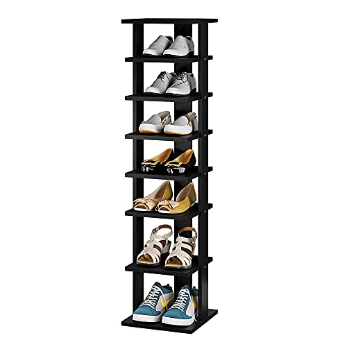 JEROAL Wooden 7 Tier Shoes Racks, Tall Narrow Shoe Storage Tower, Small
