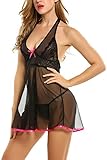 Avidlove Sexy Babydoll Lingerie for Women Bridal Wedding Honeymoon See Through Halter Chemise Black XL