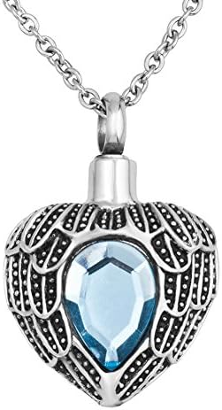 Angel Wing Blue Birthstone Cremation Ashes Urn Necklace Pendant Memorial Keepsake Jewelry For Urn Ash