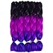 24Inch 5packs Braiding Hair Crochet Braids Synthetic Hair Extensions (Black-Purple-Blue Violet)