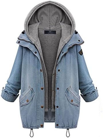 East Castle Women's Zip Up Blue Denim Coat Jacket with Hoodie Vest W-082