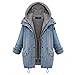 East Castle Women's Zip Up Blue Denim Coat Jacket with Hoodie Vest W-082