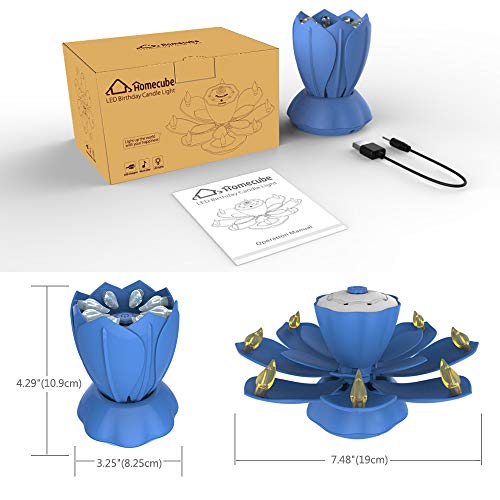 Homecube LED Birthday Candles, Flameless Musical Birthday Candles with 3 Adjustable Flash Modes, Rotatable Flower Birthday Cake Toy with Blow Out Design for Birthday Party Decoration (Blue) - Thumbnail 6