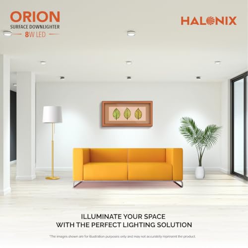 Halonix 8W White Orion Round Led Rimless Surface Downlighter| Led Ceiling Light for Home, Shop and Office |Pack of 1, White. - Polycarbonate 2