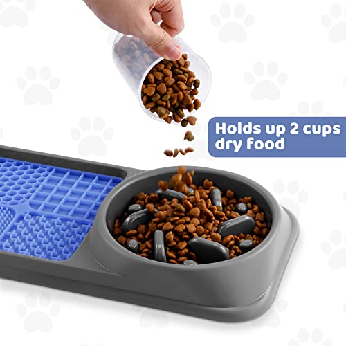 Odoland 2 in 1 Slow Feeder Dog Bowls and Licking Mat, Puzzle Dog Food Bowl with Premium Lick Pad and Outdoor Foldable Dog Bowl Anti-Gulping Interactive Water Dog Bowl