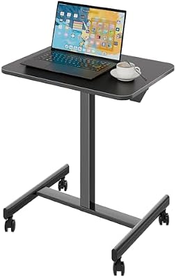 Secretária móvel 65x48 cm com 4 rodas giratórias, ajustável em altura, Mesa de cama, Secretária portátil para escritório e sala de estar, Mesa multifuncional com rodas para quarto