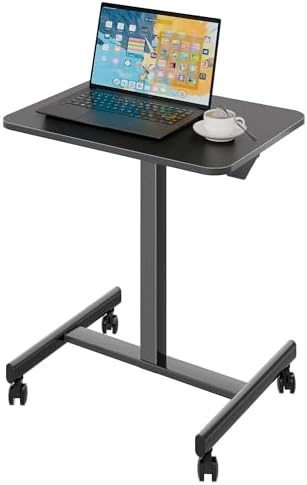 Escritorio de pie móvil 65x48 cm con 4 Ruedas Giratorias, Ajustable en Altura, Mesa para Cama, Escritorio Portátil para Oficina y Sala de Estar, Mesa Multifuncional con Ruedas para Dormitorio