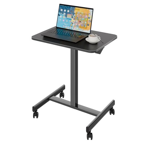 BONTEC Mobile Standing Desk 65 x 48 cm with 4 Swivel Wheels, Height Adjustable, Bed Table, Portable Desk for Office and Living Room, Multifunctional Table with Wheels for Bedroom