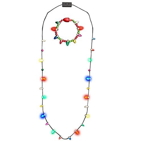 Glowmaker Set of Light Up LED Christmas Holiday Mini Bulb Necklace & Light Up LED Christmas Holiday Mini Bulb Bracelet