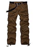 Men's Loose Cotton Cargo Pants with 9 pockets #7533-Rust Brown,40