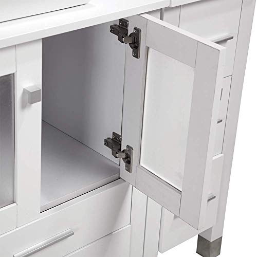 TONYRENA Modern 60" Bathroom Vanity Set - Cabinet With Ceramic Sink Top, Faucet, Flexible Drain & Mirrors, White - Thumbnail 2