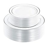 102 Pieces Silver Plastic Plates, White Disposable