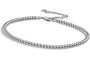 Meilanduo 925 Sterling Silver 3MM Ball Bead Chain Anklet Bracelet, Simple Dainty for Women Teen Girls, Resizable Design