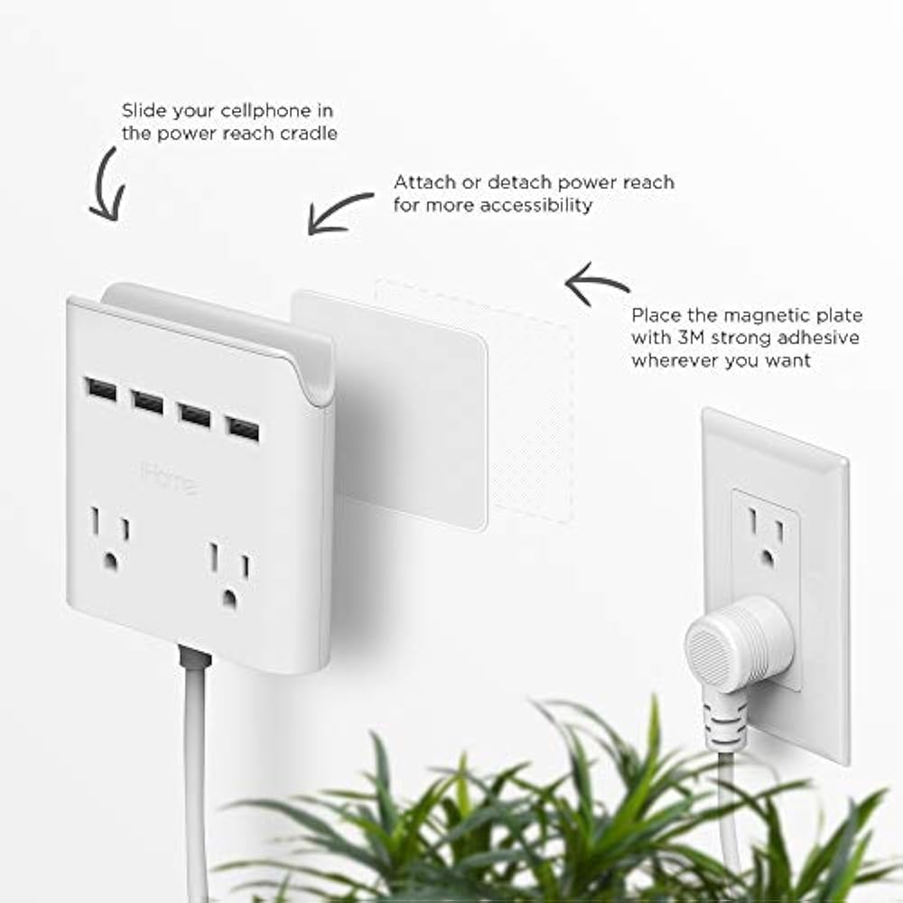 Multi Plug Outlet Extender & Splitter IHome PowerReach 6ft Extension