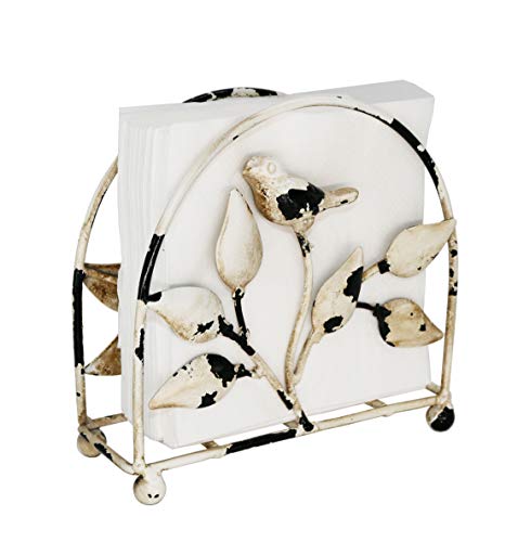 Cast Iron Bird & Tree Classic Napkin Holder/Tabletop Freestanding Tissue Dispenser, Rustic White