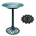 VIVOHOME Polyresin Antique Outdoor Green Garden Bird Bath and Solar Powered Sunflower Pond Fountain Combo Set
