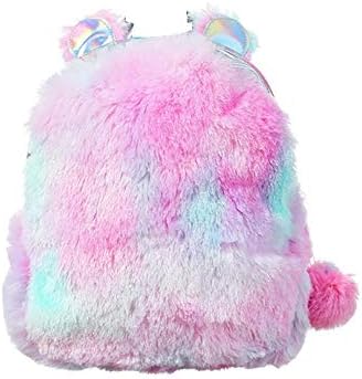 Stylastra Mini Backpack for Girls Faux Fur Cover & Pompom Detail Rainbow 2-6 (Pastel)
