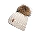 Pilipala Women Winter Knitted Beanie Hat with Fur Pom Bobble Hat Skull Beanie(Beige,R)