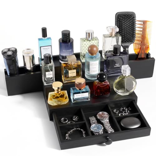 Cologne Organizer for Men, 3 Tier Black Solid Pine Wood Cologne Stand at Amazon
