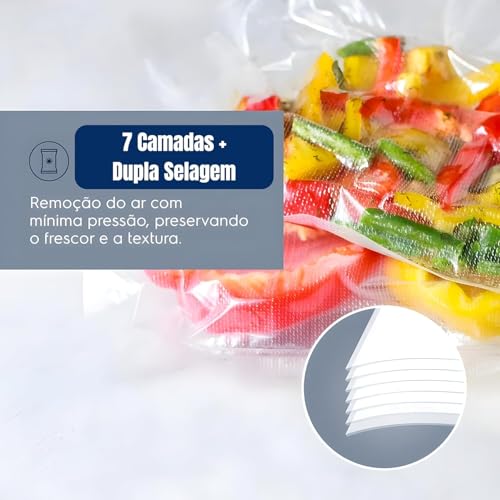 Kit com 2 rolos bobina de saco para seladora a vácuo. 25CM x 5 Metros. Alta resistência, versátil, BPA Free e ideal para conservar alimentos por mais tempo – Qualidade Premium LNSTORE