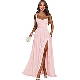 jdoiweidm Spaghetti Straps Bridesmaid Dresses with Slit Chiffon Empire Waist Ruffles Formal Dress